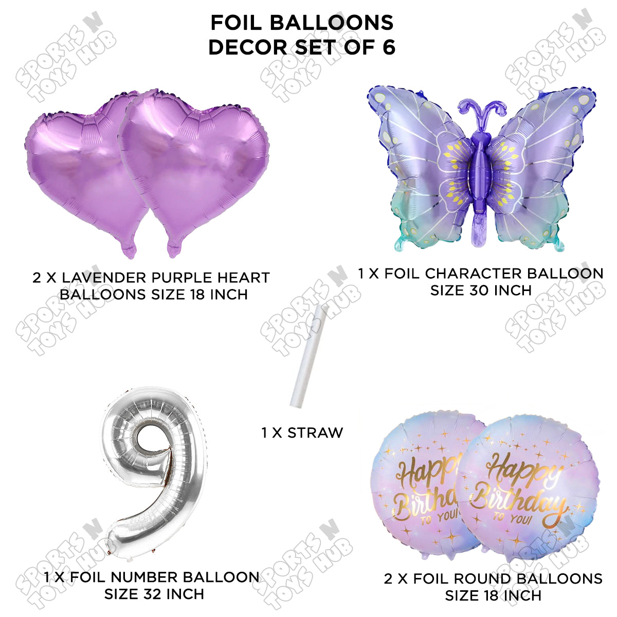 Gradient Blue & Purple Butterfly Pack Of 6 Foil Balloon Set
