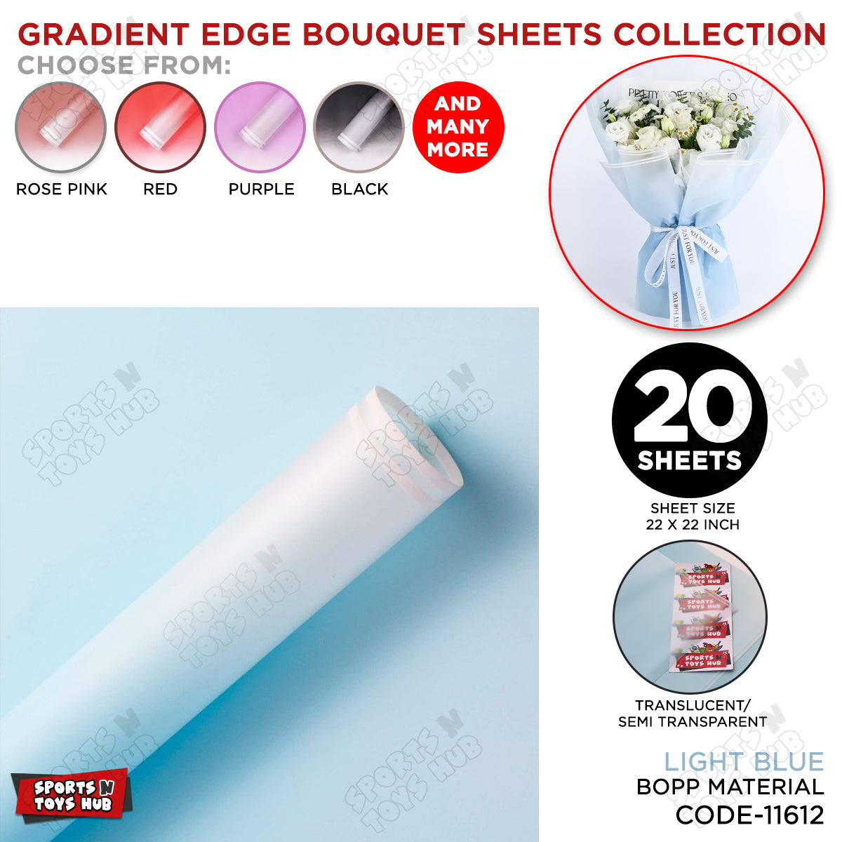 New Gradient Edge Solid to Clear with Dual Pin Lines Translucent Bouquet Wrapping Sheets
