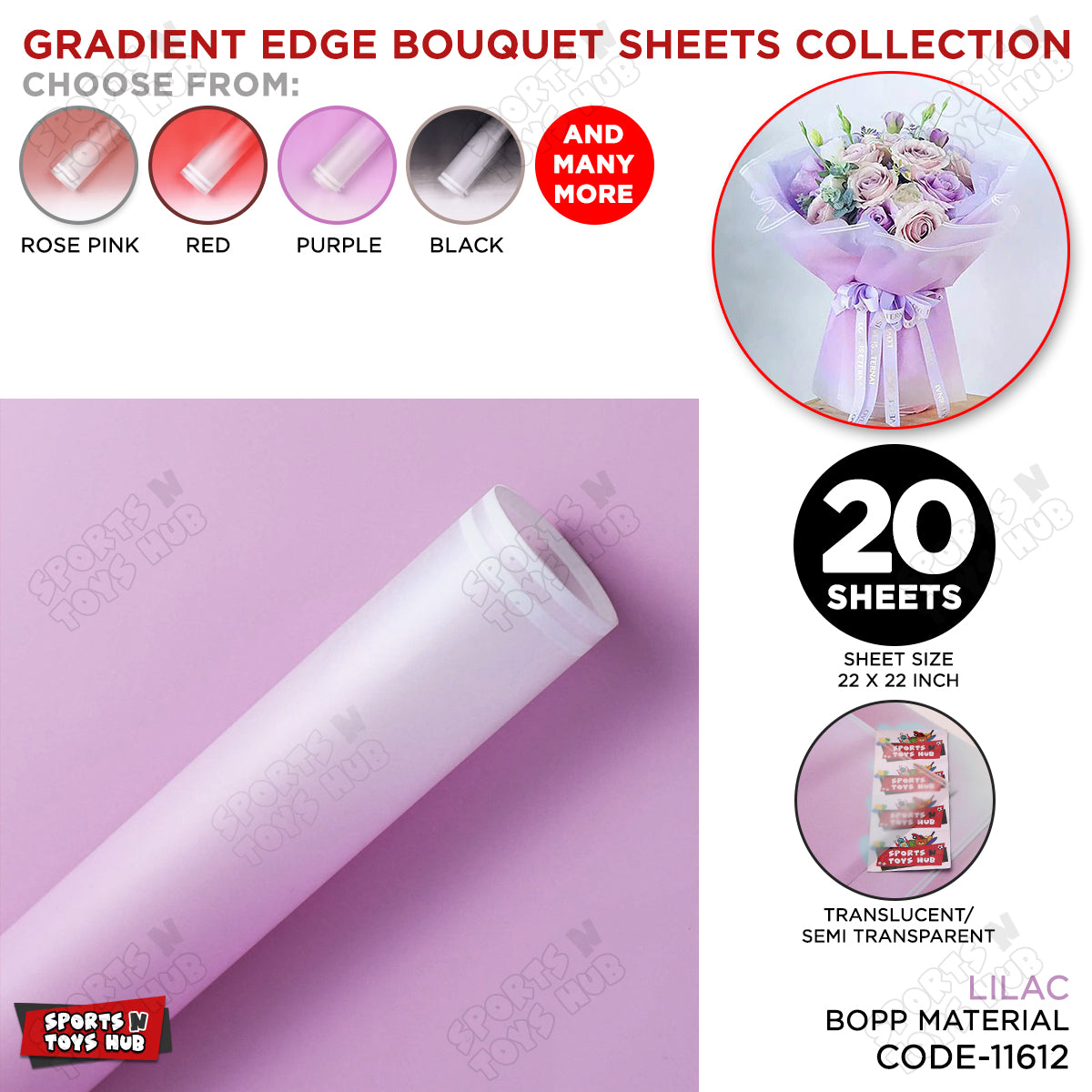 New Gradient Edge Solid to Clear with Dual Pin Lines Translucent Bouquet Wrapping Sheets
