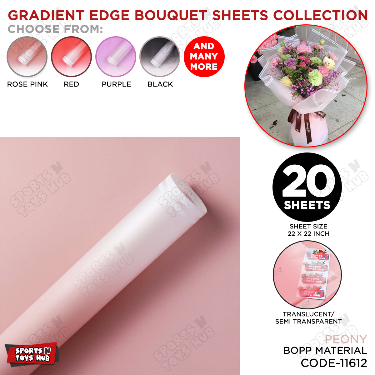 New Gradient Edge Solid to Clear with Dual Pin Lines Translucent Bouquet Wrapping Sheets