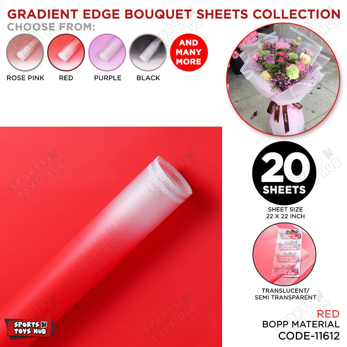 New Gradient Edge Solid to Clear with Dual Pin Lines Translucent Bouquet Wrapping Sheets