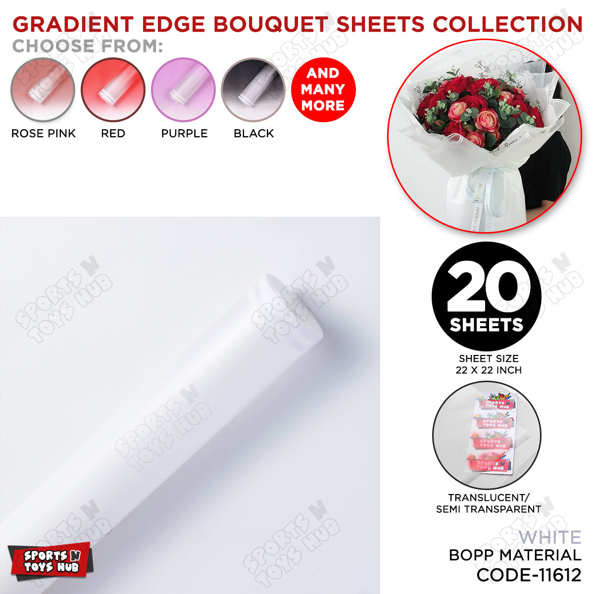 New Gradient Edge Solid to Clear with Dual Pin Lines Translucent Bouquet Wrapping Sheets
