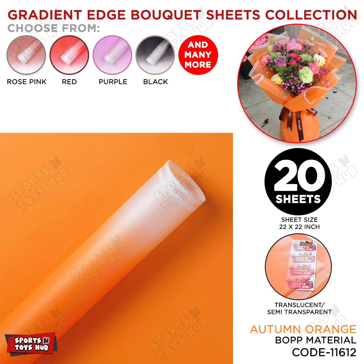 New Gradient Edge Solid to Clear with Dual Pin Lines Translucent Bouquet Wrapping Sheets