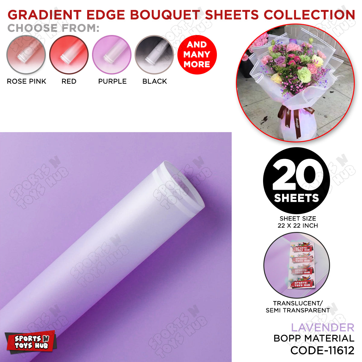 New Gradient Edge Solid to Clear with Dual Pin Lines Translucent Bouquet Wrapping Sheets