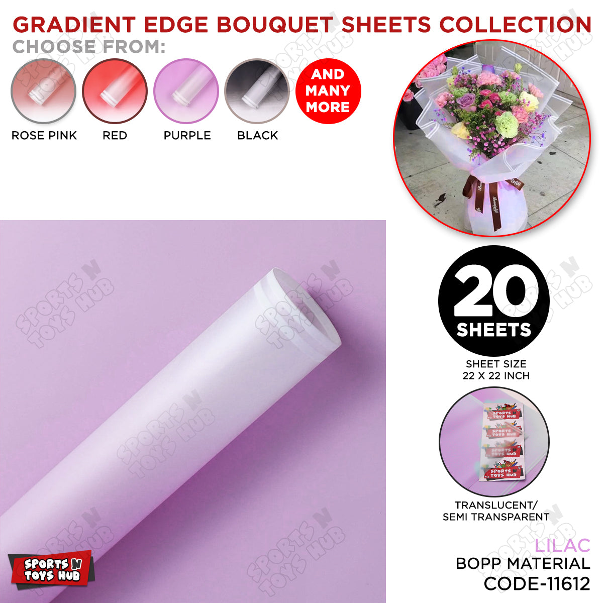 New Gradient Edge Solid to Clear with Dual Pin Lines Translucent Bouquet Wrapping Sheets