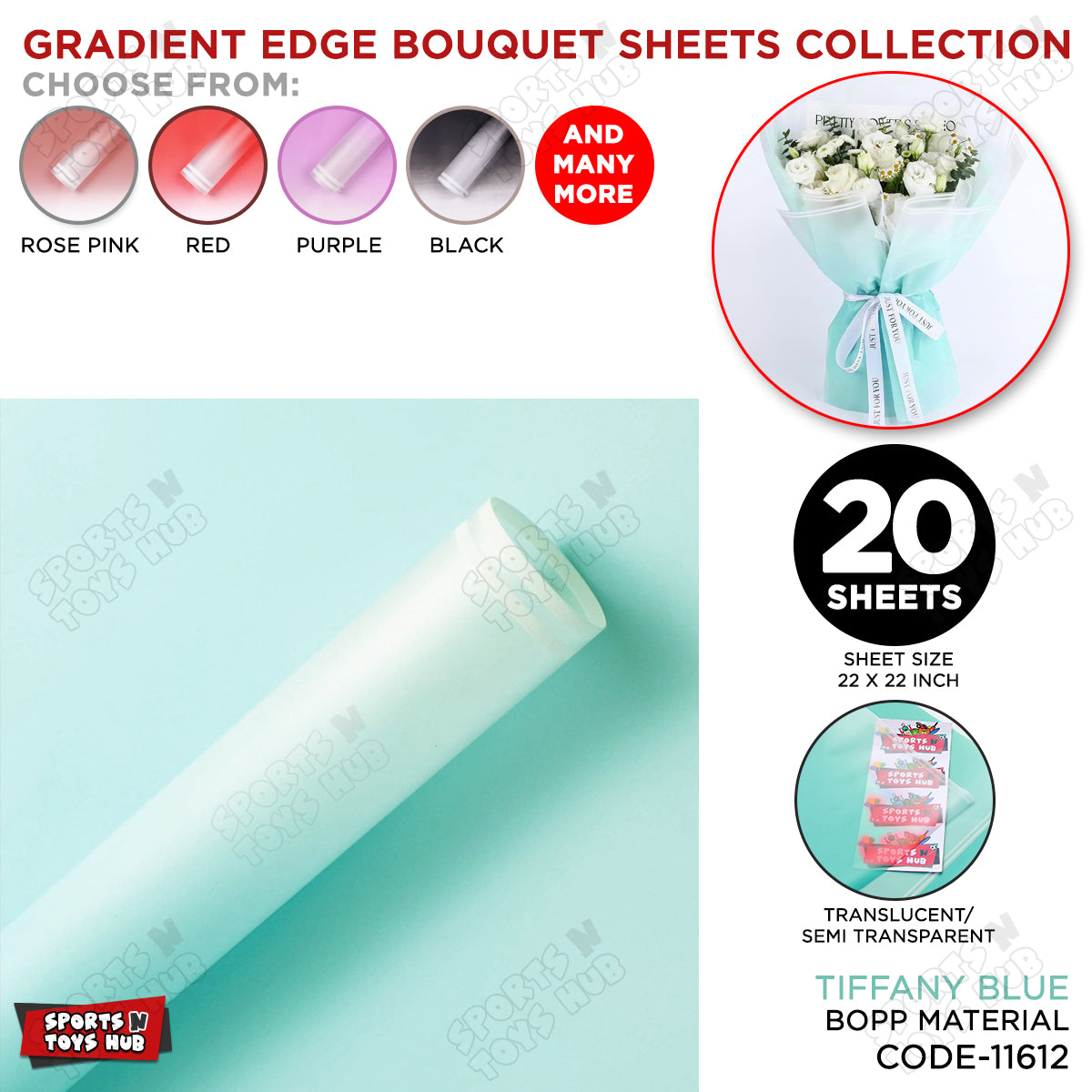 New Gradient Edge Solid to Clear with Dual Pin Lines Translucent Bouquet Wrapping Sheets