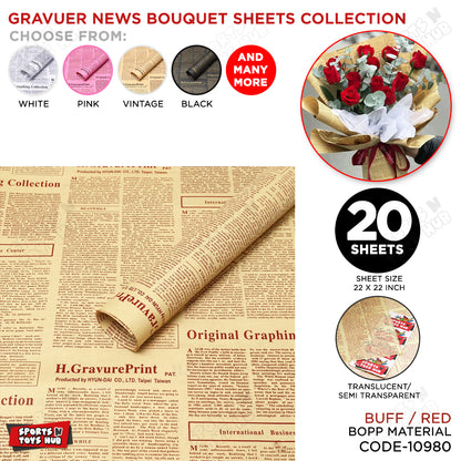 Gravure Newspaper Style Bouquet Wrapping Sheets – Floral Gift Wrap