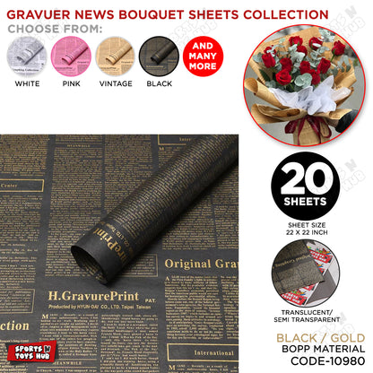Gravure Newspaper Style Bouquet Wrapping Sheets – Floral Gift Wrap