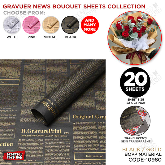 Gravure Newspaper Style Bouquet Wrapping Sheets – Floral Gift Wrap