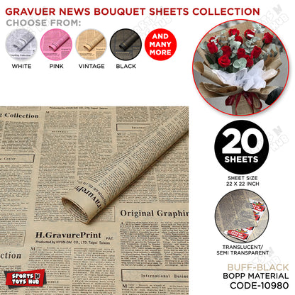 Gravure Newspaper Style Bouquet Wrapping Sheets – Floral Gift Wrap - 10980