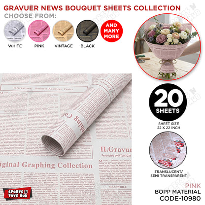 Gravure Newspaper Style Bouquet Wrapping Sheets – Floral Gift Wrap - 10980