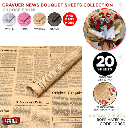 Gravure Newspaper Style Bouquet Wrapping Sheets – Floral Gift Wrap