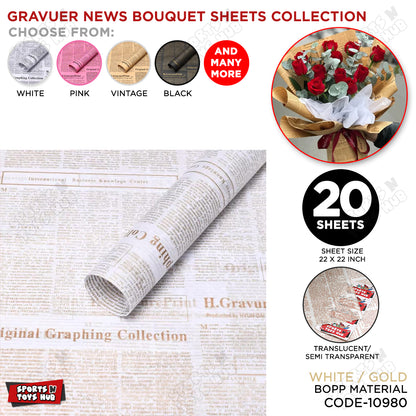 Gravure Newspaper Style Bouquet Wrapping Sheets – Floral Gift Wrap