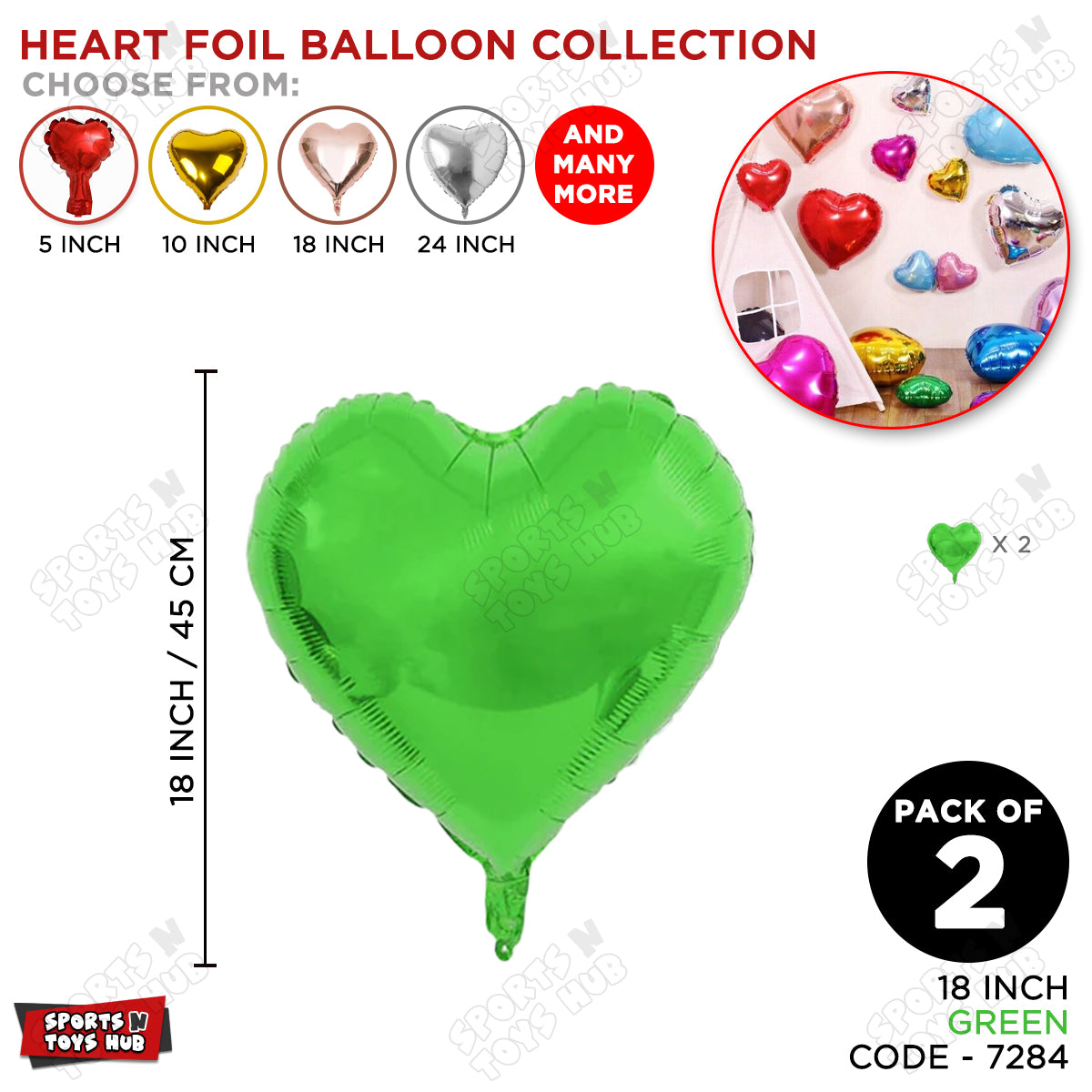 18 Inch - Green Heart Foil Balloon