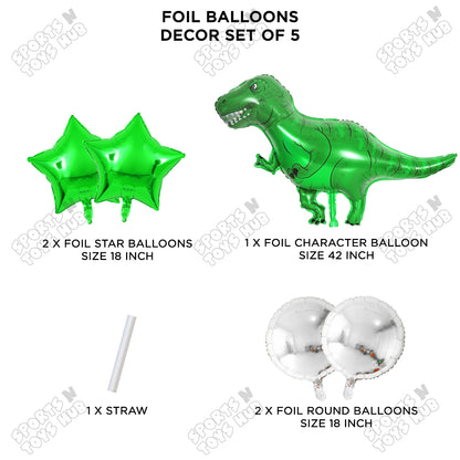 Jumbo T-Rex Green Dino Pack Of 5 Foil Balloon Set