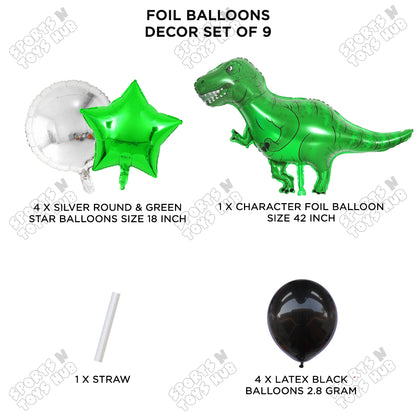 T-Rex Green Dino Pack Of 9 Foil Balloon Set