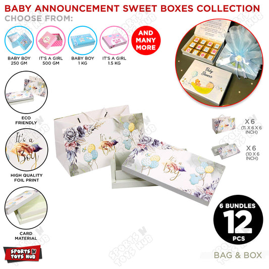 Its A Boy Printed Paper Bags & Box - Pack of 12