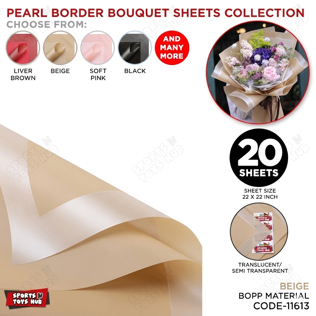 New Pearl Broad Border Edge Translucent Matte Wrapping Sheets for Flower Bouquets