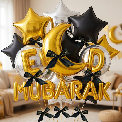 1 Inch Satin Printed Eid Mubarak Ribbon Bows – For Gift Wrapping & Decor