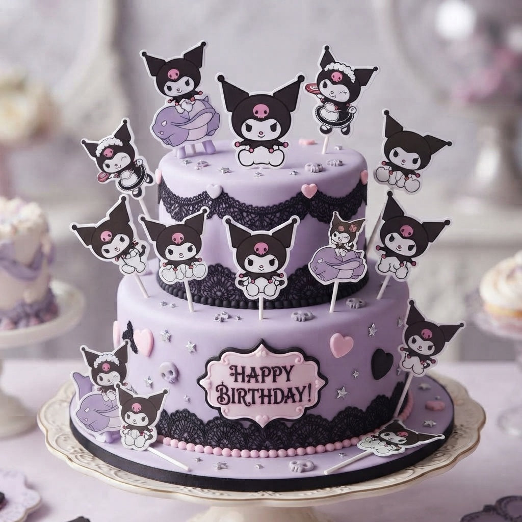 HBD Cartoon Character Sanrio Kuromi Cup Cake Topper - 12 Pcs