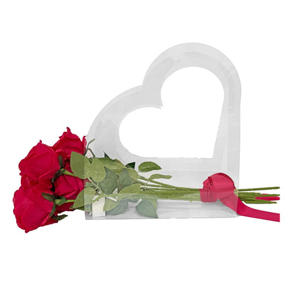 Heart-Shaped Transparent PET Flower Bouquet Bag with Handle – Clear Romantic Rose Packaging Bag for Flower Arrangements, Gift Wrapping, Valentine’s Day, Anniversary, Wedding & Special Occasions