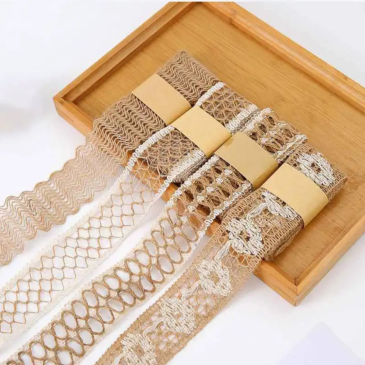 Geometric Burlap Lace & Ribbon – Rustic Jute Decorative Trim for Gift Wrapping