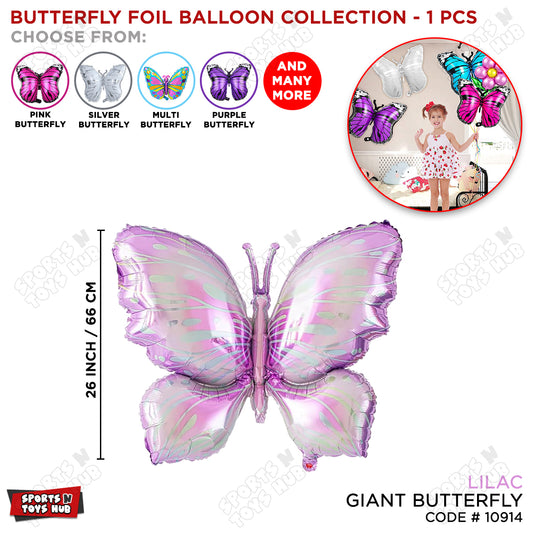 Butterfly Lilac & Silver Color Foil Balloon - 26 Inch