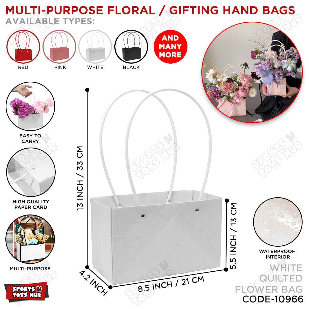 Portable Flower Box Cardstock Quilted Waxed Paper Handy Gift Bag - 1 PC