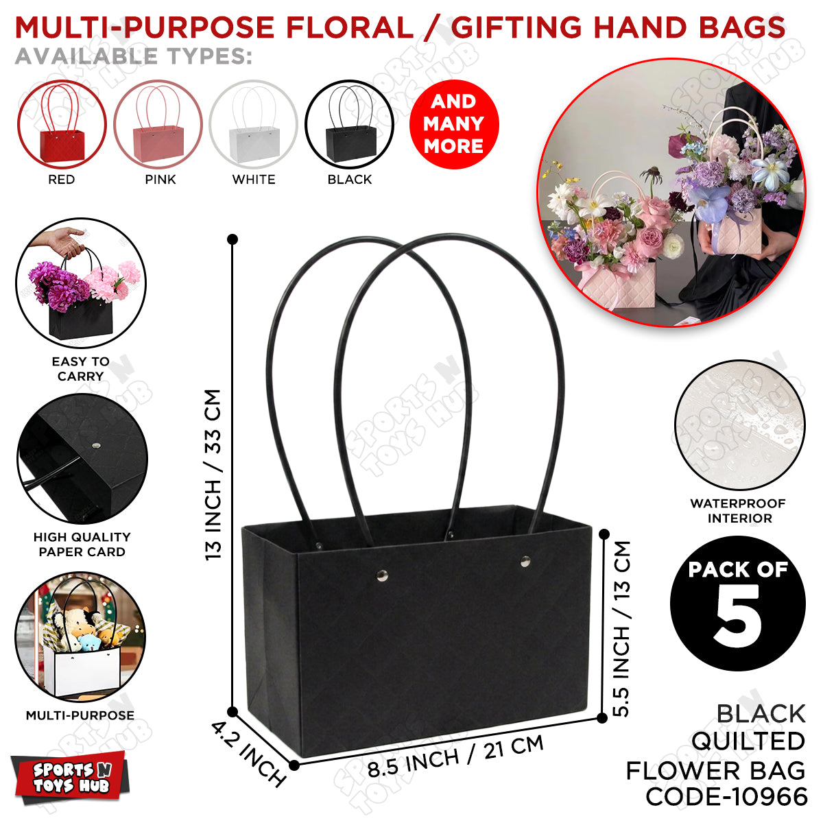 Portable Flower Box Cardstock Quilted Waxed Paper Handy Gift Bag