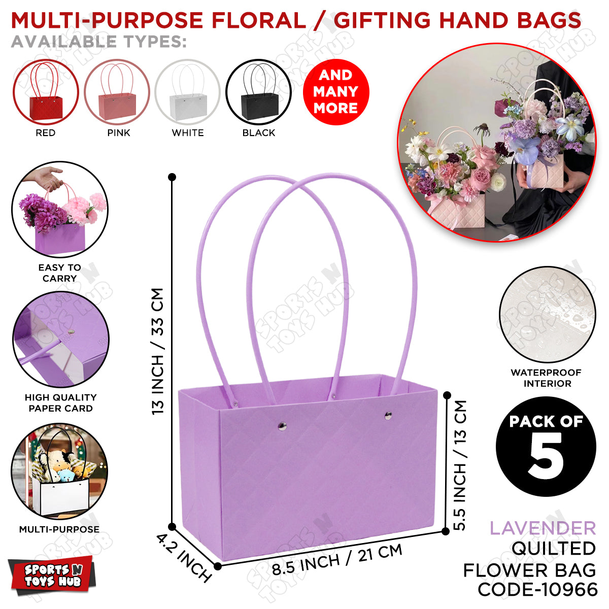 Portable Flower Box Cardstock Quilted Waxed Paper Handy Gift Bag