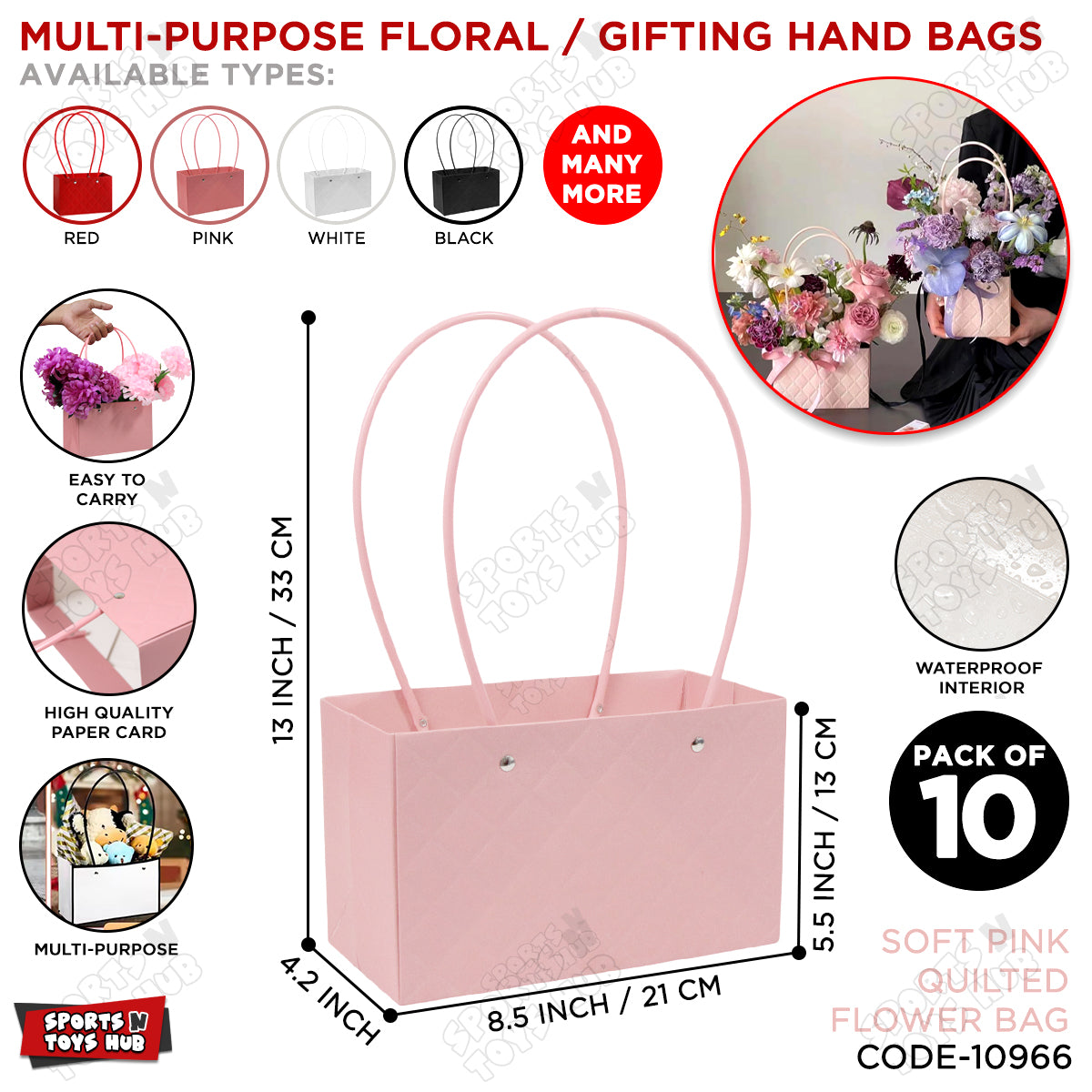 Portable Flower Box Cardstock Quilted Waxed Paper Handy Gift Bag