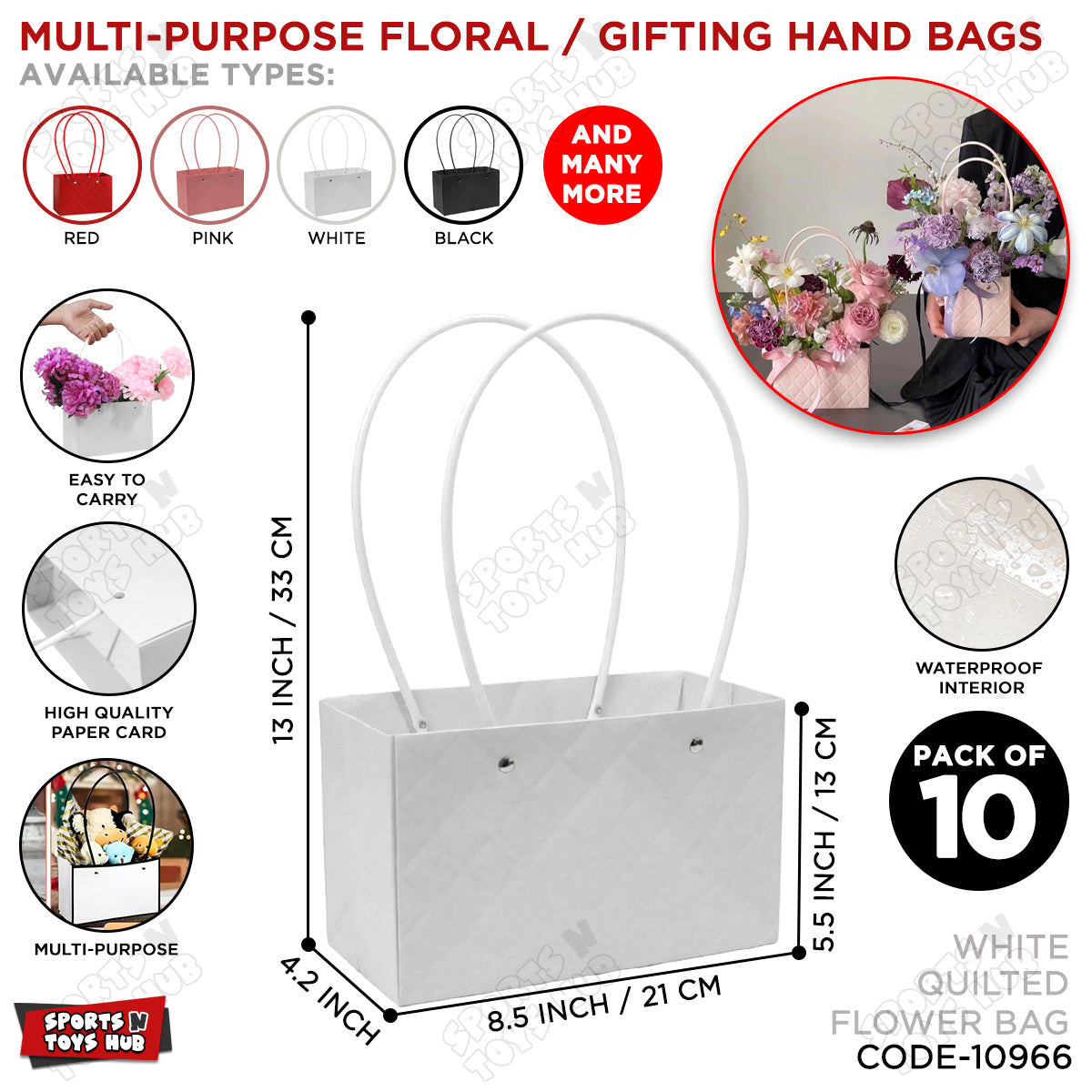 Portable Flower Box Cardstock Quilted Waxed Paper Handy Gift Bag