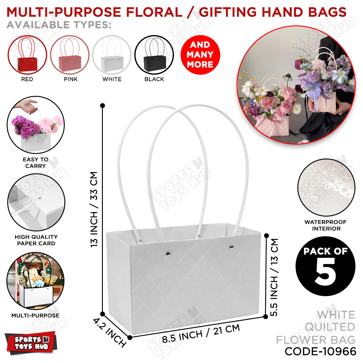 Portable Flower Box Cardstock Quilted Waxed Paper Handy Gift Bag