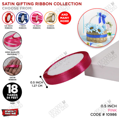 1/2 Inch x 18 Yards – Multi-Purpose Satin Ribbon Roll for Gift Wrapping, Crafts & Decorations