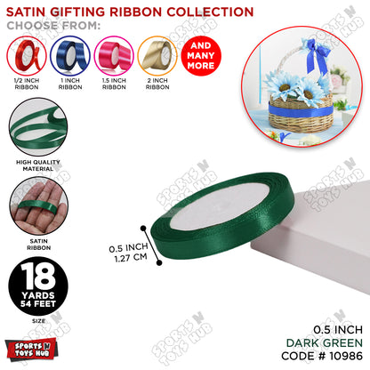 1/2 Inch x 18 Yards – Multi-Purpose Satin Ribbon Roll for Gift Wrapping, Crafts & Decorations