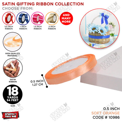 1/2 Inch x 18 Yards – Multi-Purpose Satin Ribbon Roll for Gift Wrapping, Crafts & Decorations