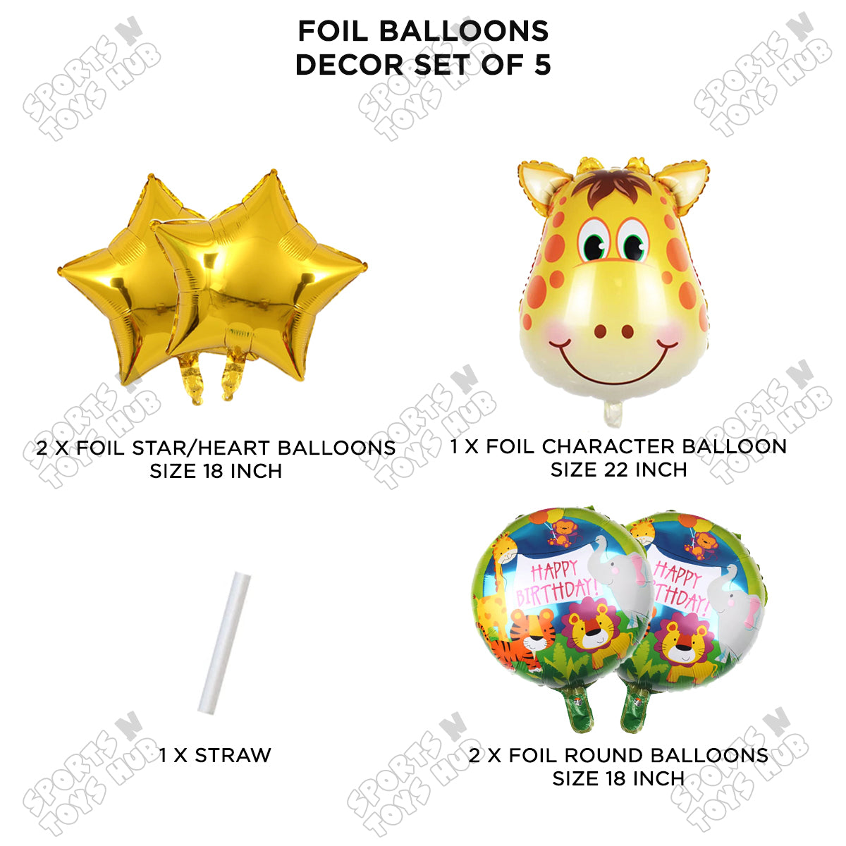 Giraffe Jungle Safari Pack Of 5 Foil Balloon Set