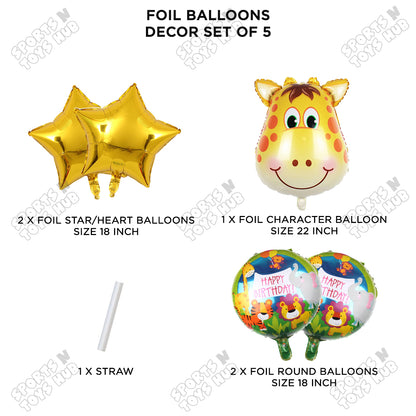 Giraffe Jungle Safari Pack Of 5 Foil Balloon Set