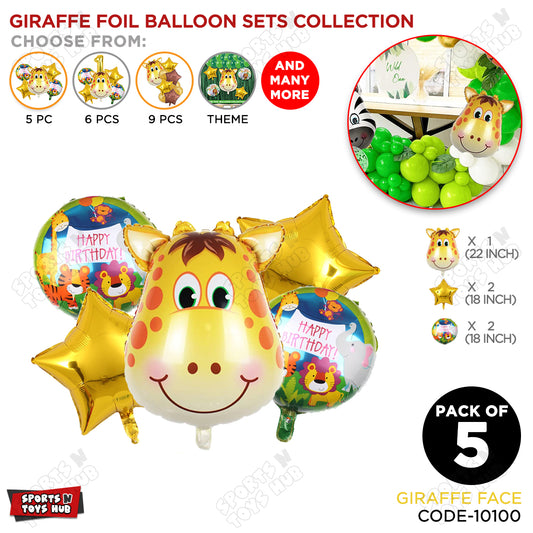 Giraffe Jungle Safari Pack Of 5 Foil Balloon Set