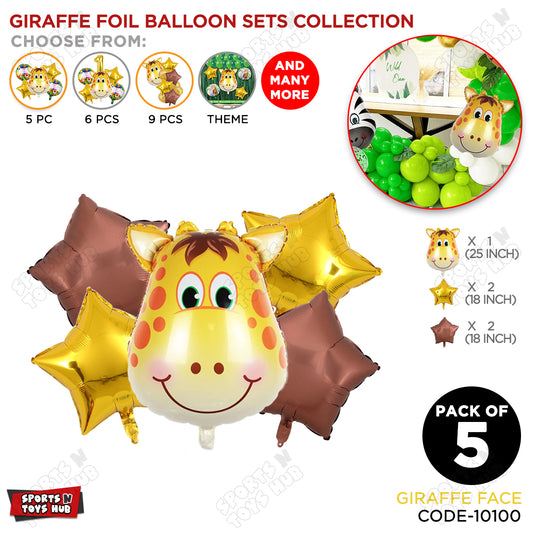 Jungle Safari Giraffe Face Pack Of 5 Foil Balloon Set