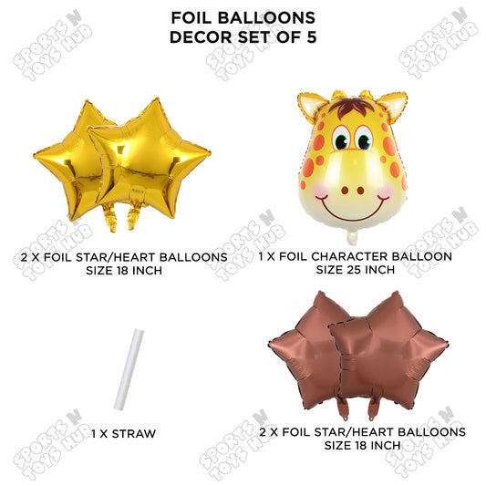 Jungle Safari Giraffe Face Pack Of 5 Foil Balloon Set
