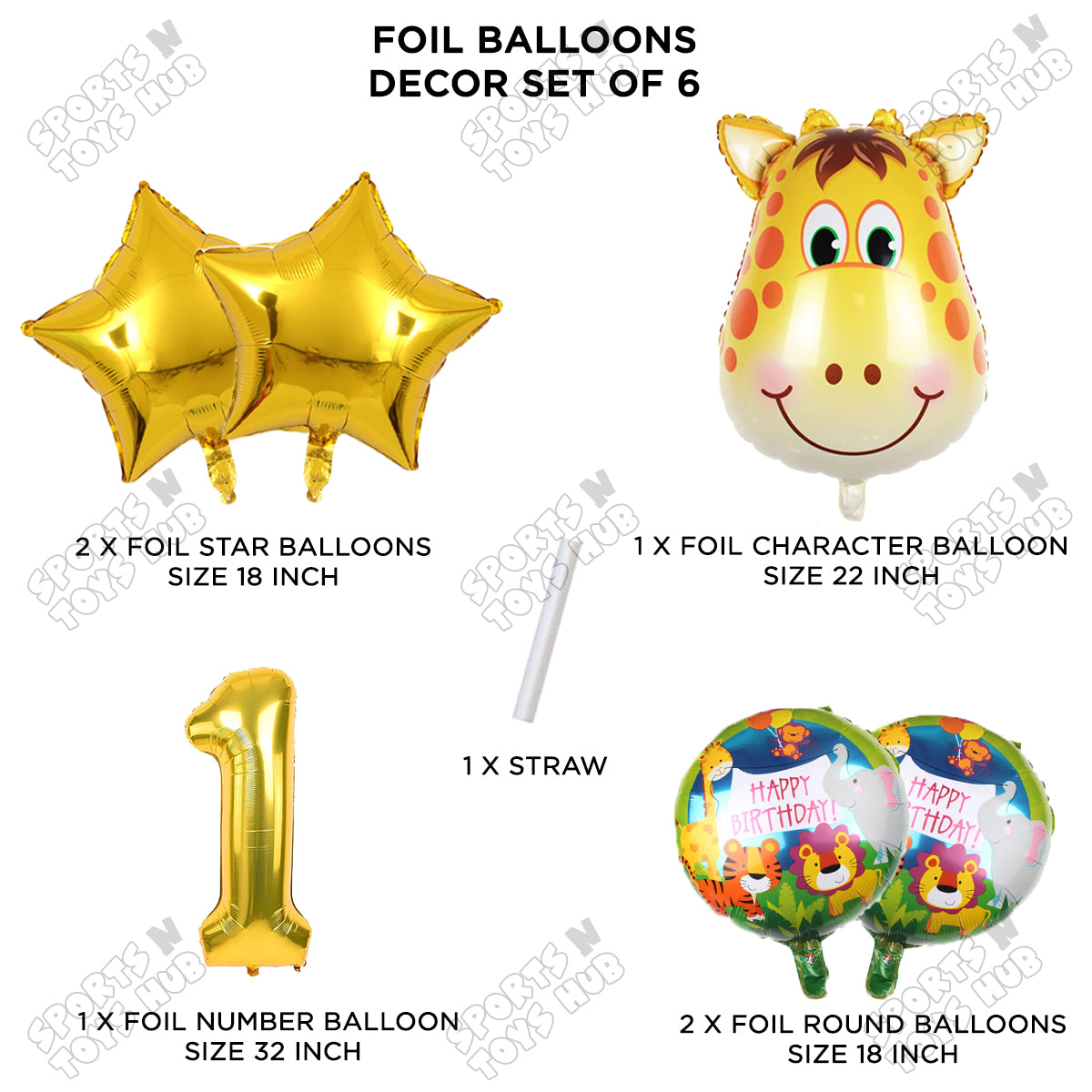 Jungle Safari Giraffe Pack Of 6 Foil Balloon Set