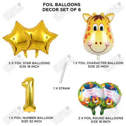Jungle Safari Giraffe Pack Of 6 Foil Balloon Set