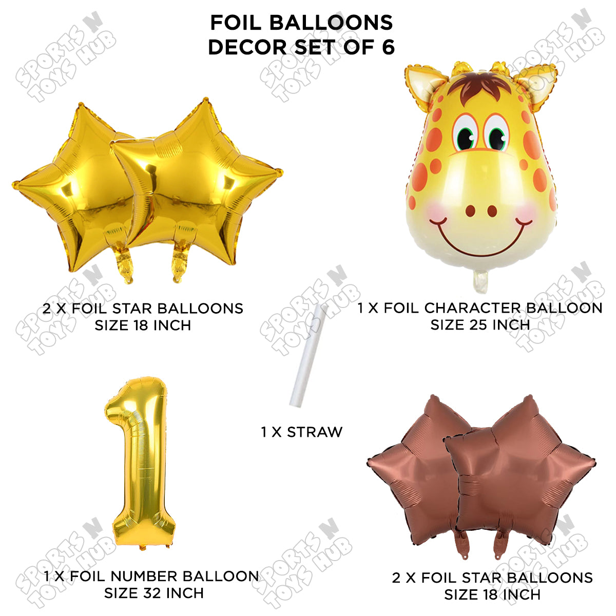 Jungle Safari Giraffe Face Pack Of 6 Foil Balloon Set