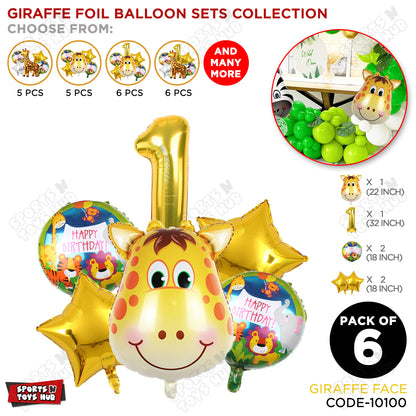 Jungle Safari Giraffe Pack Of 6 Foil Balloon Set