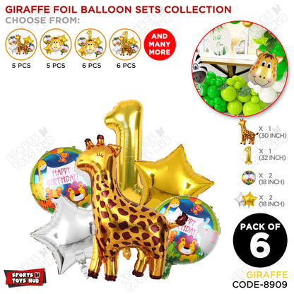 Giraffe Jungle Safari Pack Of 6 Foil Balloon Set