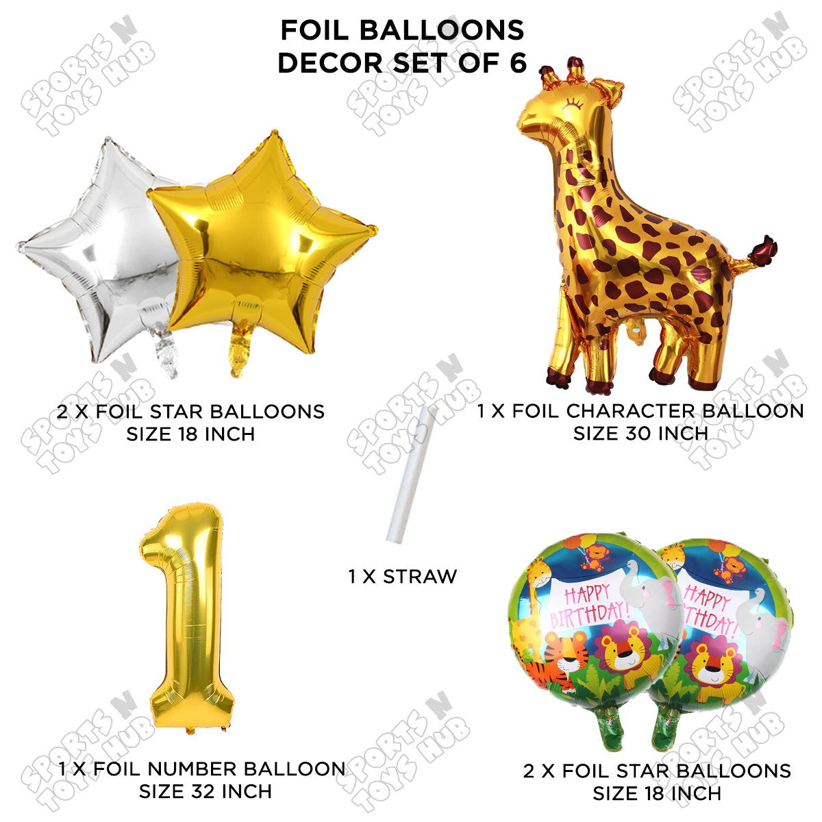 Giraffe Jungle Safari Pack Of 6 Foil Balloon Set