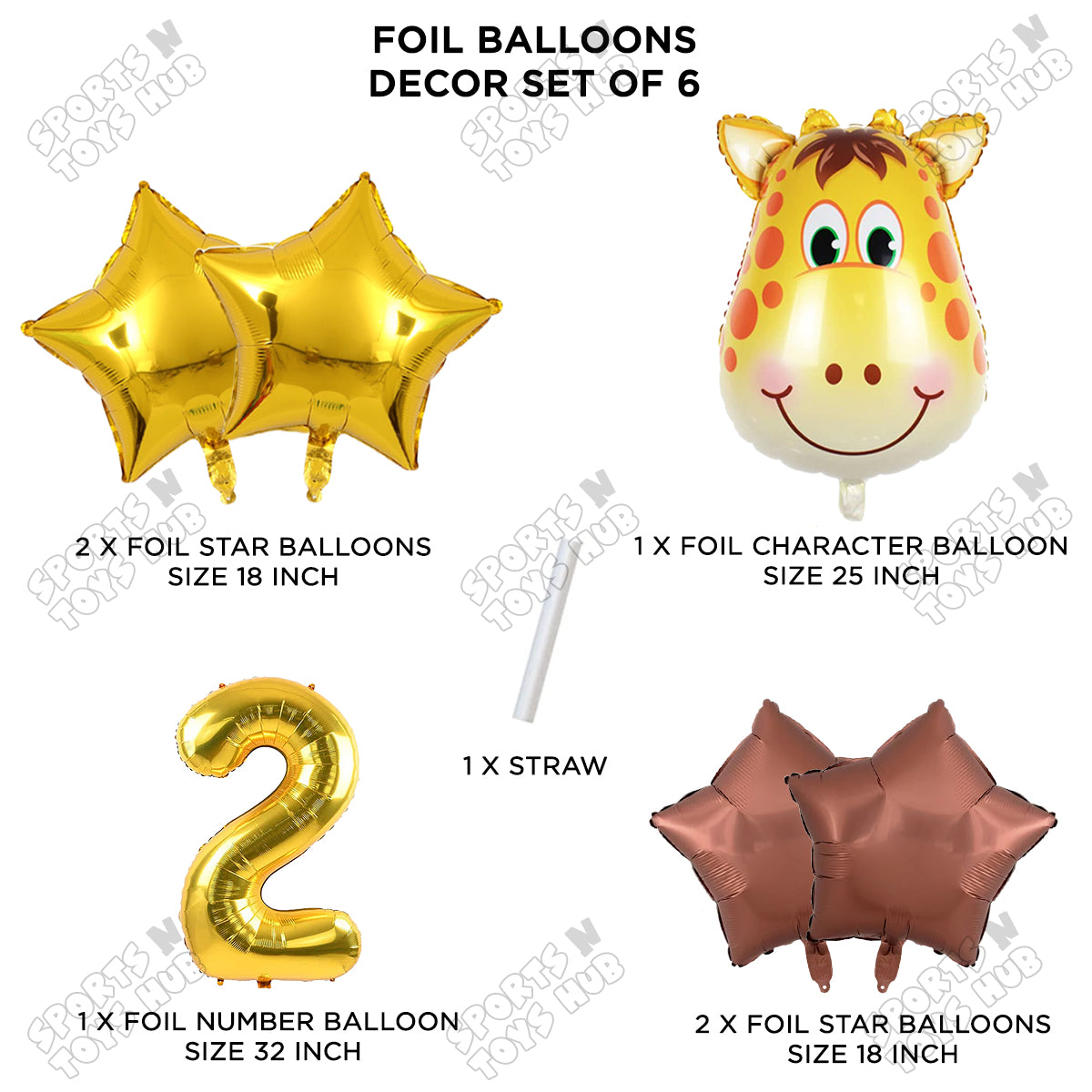 Jungle Safari Giraffe Face Pack Of 6 Foil Balloon Set
