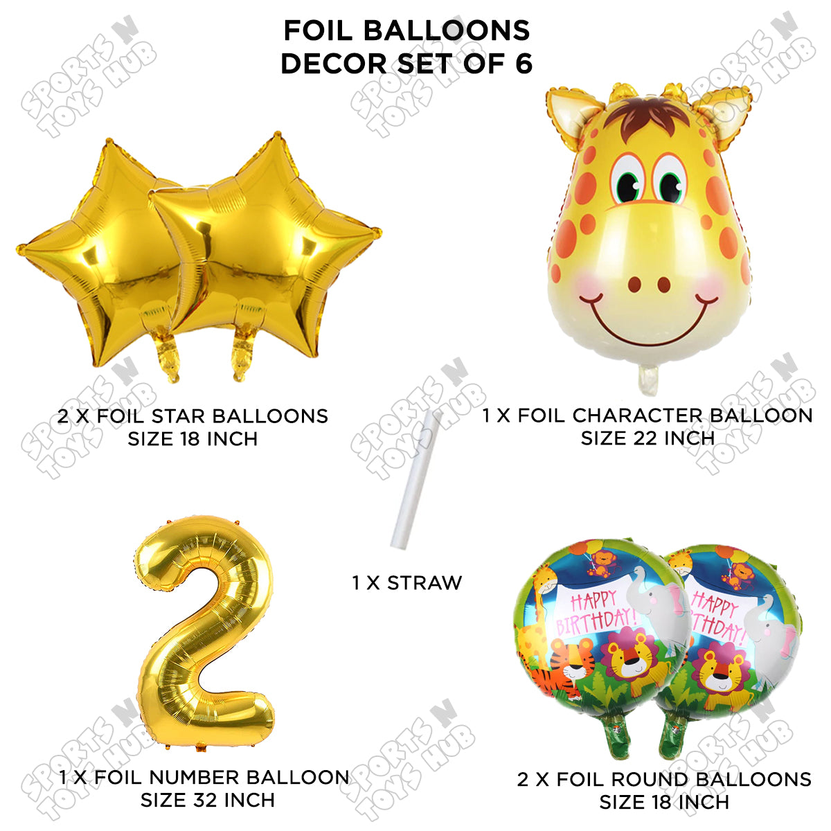 Jungle Safari Giraffe Pack Of 6 Foil Balloon Set