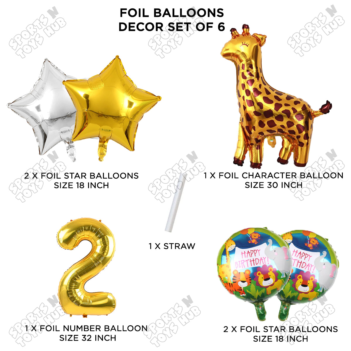 Giraffe Jungle Safari Pack Of 6 Foil Balloon Set